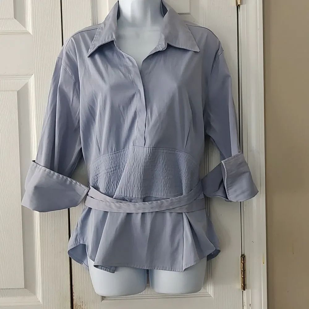 Caren Sport periwinkle cuffed sleeve blouse Sz 2X